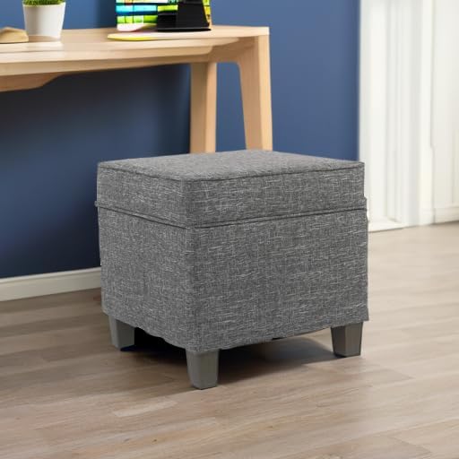 HomePop Home Decor | K7342-F2182 | Classic Square Storage Ottoman with Lift Off Lid | Ottoman with Storage for Living Room & Bedroom, Slate Grey Large
