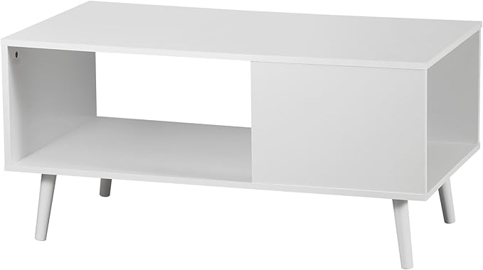 ZenStyle Mid Century Modern Coffee Table, Wooden Retro Coffee Table with Open Storage Shelf for Living Room, Reception, Easy Assembly (White)