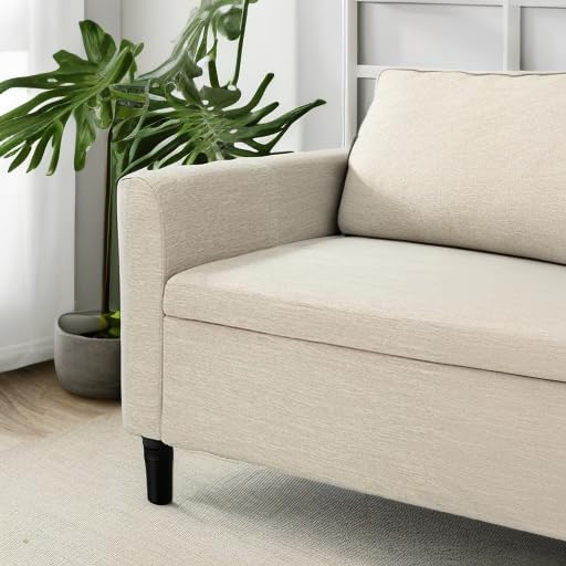 HULALA HOME 59" Storage Bench with 2 Throw Pillows, Modern Long Bedroom Bench for End of Bed, Comfy Upholstered Footstool for Entryway Living Room, Beige