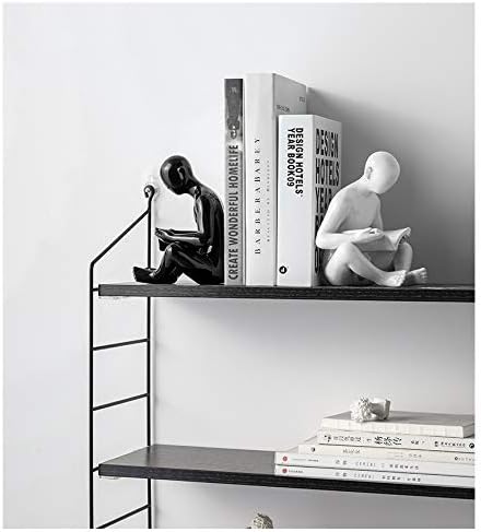 Porcelain Reading Bookends, Black and White Decorative Reading Books Statue and Sculpture, Modern Reading Figures Bookends for Home Office Table Desk Bookshelves Decor, 1Pair