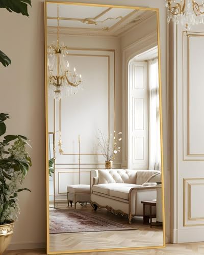 Antok Full Length Mirror, 71"x28" Floor Mirror, Floor Standing Freestanding Full Body Mirror with Stand for Bedroom, Hanging Mounted for Living Room Cloakroom, Gold