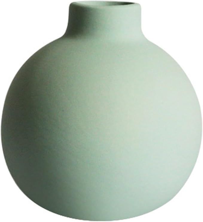 Ceramic Small Vase, 5.5"" Minimalist Spherical Flower Vase for Rustic Modern Farmhouse Living Room Bathroom Shelf, Table Centerpiece Decorations, Cyan