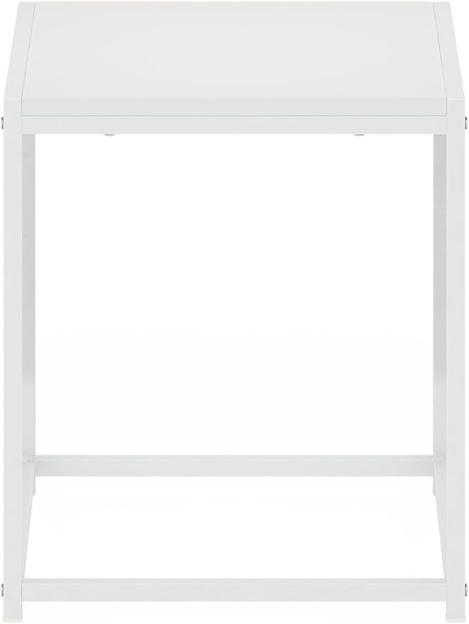 Furinno CAMNUS Side Table, Modern End Table with Metal Frame, Square Open Frame Night Stand, Bedside Table, Easy Assembly, for Living Room, Bedroom, Solid White