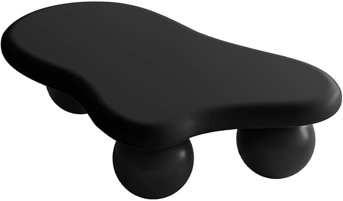 40" Black Modern Coffee Table Cloud Shape Low Center Table with 3 Ball Legs Cute Irregular Indoor Tea Table for Living Room Small Space