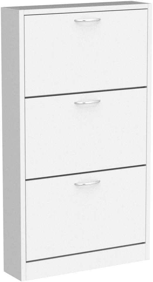 HOPUBUY Shoe Cabinet for Entryway, White Narrow Shoe Storage Cabinet with 3 Flip Drawers, Wood Slim Shoe Rack, 3 Tier Thin Shoe Organizer for Home and Apartment