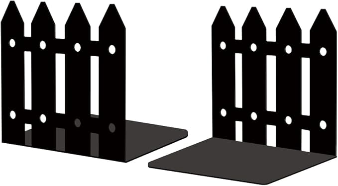 Peacoblue Metal Bookends for Shelves, Modern Decorative Heavy Duty Study Book Support Stoppers for Office, Desk, Shelf, Room 5.3"x4.3"x4.9" Cast Iron Simple Tall Bookends, 1 Pair (Farmhouse Fence)