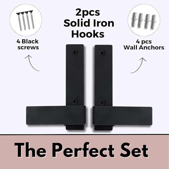 Modern Matte Black Wall Hooks (Set of 2) – Heavy Duty Metal Coat Hangers for Entryway, Bathroom & Bedrooms, Minimalist Geometric Design for Towels, Bags, and Coats