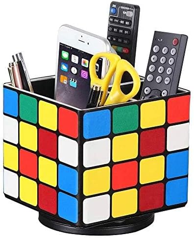 YAPISHI Remote Control Holder, 360° Swivel TV Remote Holder for Table, PU Leather Remotes Caddy, Nightstand Organizer for Media Controllers/Makeup/Office Supplies, Bedside Decorations for Living Room