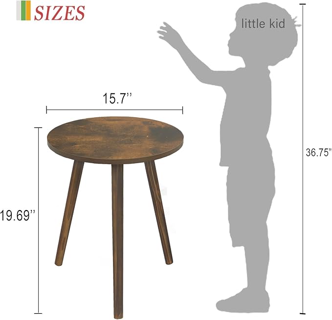 AWASEN Round Side Table, Small End Table for Living Room, Modern Wood Accent Coffee Side Table with Wood Legs for Small Space, Easy Assembly, Rustic Brown