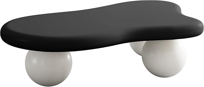 47" Irregular Coffee Table Cloud Coffee Table for Living Room Modern Low Coffee Tables Cute Small Center Table with 3 Ball Legs for Small Space Apartment Black & White
