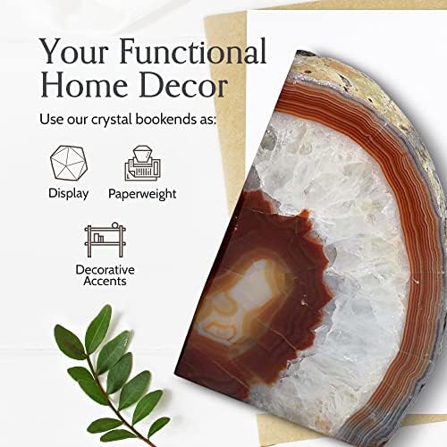 Nature's Decorations Brown Agate Bookends – A+ Grade Geode Heavy Duty Decorative Stone Crystal Book Ends for Shelves & Bookcases, Natural Polished Bookshelf Decor, 1 Pair 6-8Lbs