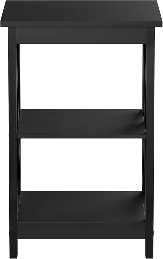 Wooden End Table - Modern Style Sofa Side Table with X-Shape Design and Two Shelves - For Living Room or Bedroom by Lavish Home (Black)