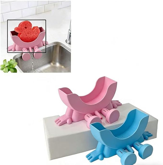 Sponge Holder for Kitchen Sink, 2 Pack Cute Hanging Sponge Holder with Drainage, Kitchen Sink Sponge Holder Rack for Dish Sponge, Sponge Caddy Sink Caddy Organizer, Blue & Pink