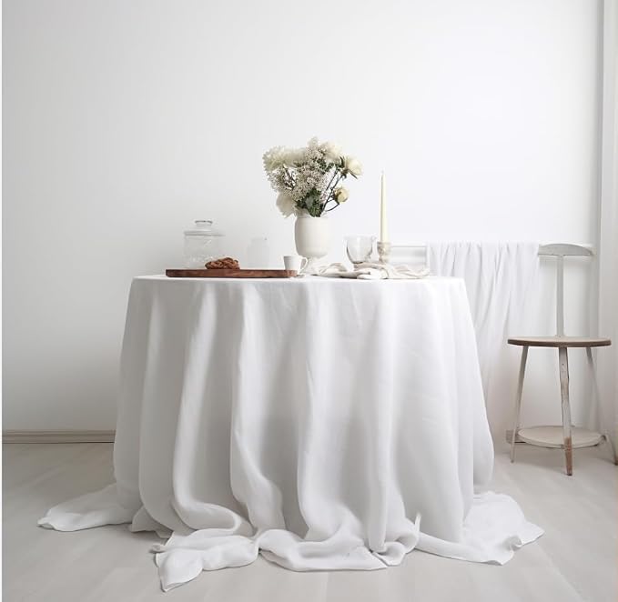 EVERLY 100% Pure Linen Round Tablecloths 108Inch Round Machine Washable Tablecloth for Thanksgiving,Decorative Halloween,Buffet Parties,Picnic,Events,Weddings and Restaurants-White