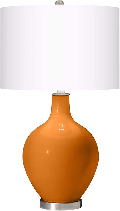 Color + Plus OVO 28 1/2" Tall Modern End Table Lamp Cinnamon Spice Orange Brushed Nickel Finish Glass Single Linen White Shade Living Room Bedroom Bedside Nightstand House Office Home Reading