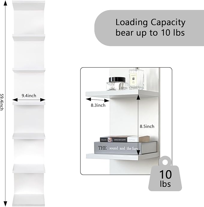 Homaterial 7 Tier Floating Shelf for Wall - Simple Display Shelf for Small Spaces, Decorative Hanging Shelf for Room Decor, Entryway, Dressing Room, Bedroom and Bathroom，White