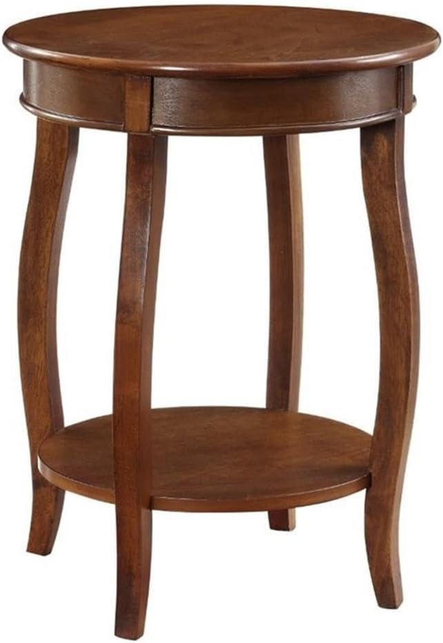 BOWERY HILL Round Wood End Table, Brown Finish, 24" H x 18.5" W x 18.5" D, 1 Shelf, Contemporary Design, Rustic Accent Table for Living Room Storage and Decor
