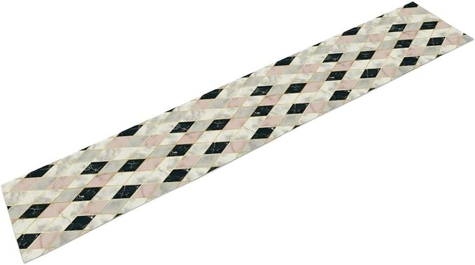 Marble Table Runner,Pink Black White Gold Geometric Diagonal Marble Pattern Table Runner for Coffee Table Dining Room Table Bedroom Party Holiday Decor 13x108inch