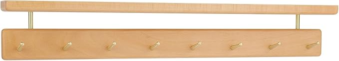Wall Mounted Coat Rack with Shelf, Wooden Entryway Organizer with 8 Hooks, Wall Shelf with Hooks for Hallway, Bedroom, Bathroom (Beech, 24.41inch/62cm)