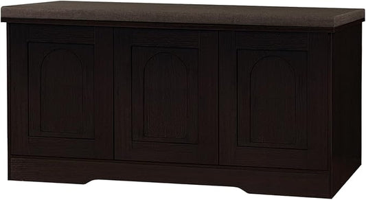 DINZI LVJ Shoe Bench, Entryway Storage Bench with Doors, Cushion, 3-Tier Shoe Rack with 9-Cubby, 39.4" L x 13.8" W Shoe Organizer Cabinet, Fully Adjustable Shelves, Living Room, Bedroom, Espresso