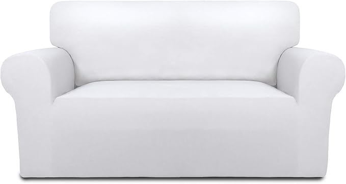 PureFit Super Stretch Sofa Slipcover – Spandex Non Slip Soft Couch Sofa Cover, Washable Furniture Protector with Non Skid Foam and Elastic Bottom for Kids, Pets （Loveseat, White