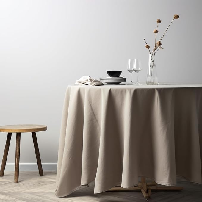 EVERLY 100% Pure Linen Round Tablecloths 120Inch Round Machine Washable Tablecloth for Thanksgiving,Decorative Halloween,Buffet Parties,Picnic,Events,Weddings and Restaurants-Natural Linen