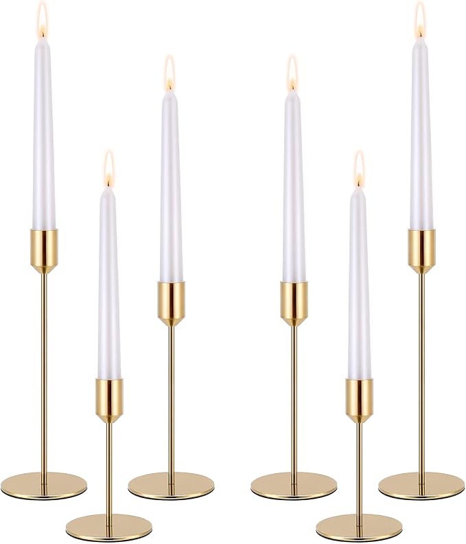 Gold Candle Holders Candlestick Holder for Taper Candles, Set of 6 Pcs Decorations Candle Stick Long Holder for Table Centerpieces, Wedding, Dinning, Anniversary, Party(Candles not Include)