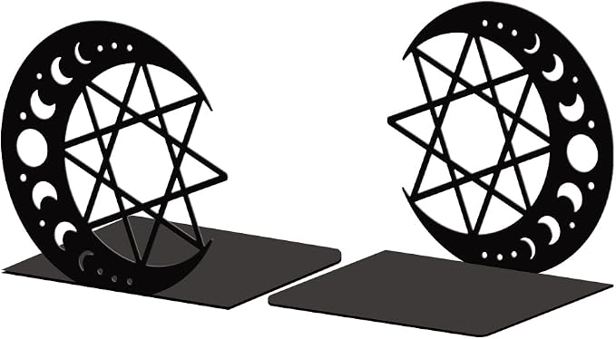 Peacoblue Metal Bookends for Shelves, Modern Decorative Heavy Duty Study Book Support Stoppers for Office, Desk, Shelf, Room 5.3"x4.3"x5.1" Cast Iron Simple Tall Bookends, 1 Pair (Moon and Star)