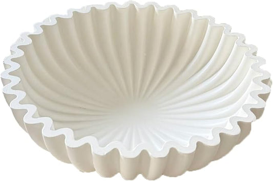 10 Inch Large Decorative Bowl, Modern Handicraft Bowls for Home Decor, Decorative Fruit Bowl for Kitchen, Ruffle Bowl Decor, Stylish Key Bowl for Entryway Table White