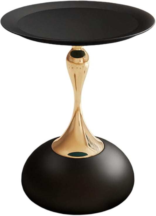 Metal Round End Table,Modern Pedestal Table,Corner Drink Tables,Accent Side Table Nightstand for Living Room,Patio and bar (Black-Gold)