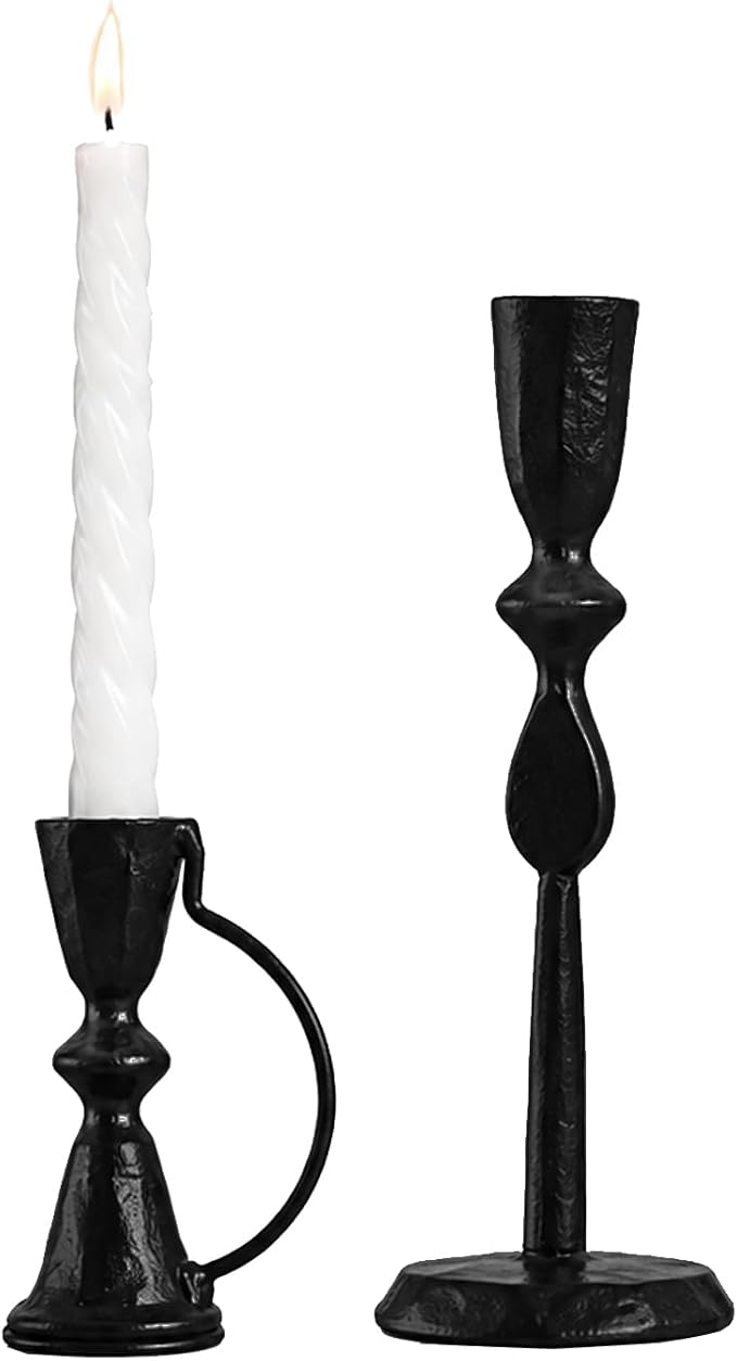 Candle Sticks Holder Decor, Set of 2 Vintage Black Candle Holders, Modern Decorative Tapered Candlestick Holders Centerpiece for Dining Table Centerpiece, Wedding, Party Decor