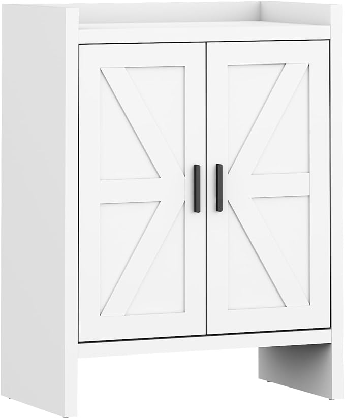 Panana 5 Layer Farmhouse Style Shoe Cabinet, Wooden Freestanding Shoe Rack with 2 Doors and Adjustable Shelves, Shoe Storage Organizer for Entryway Hallway Closet (Farmhouse White, 5 Tier)