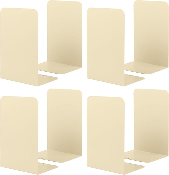Book Ends, Bookends for Shelves, Home, Office, Metal Book Stopper for Books, Metal Bookend Supports, Modern Minimalist Style Decorative Bookend, Milky White (4Pair/8Pcs)