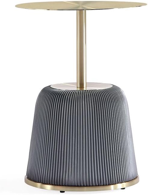 Manhattan Comfort Anderson Modern 15.75" Round End Tables 1.0 - Elegant Leatherette Upholstered Base with Pleated Design & Gold Steel Tabletop, Fully Assembled Accent Furniture, Set of 1, Grey