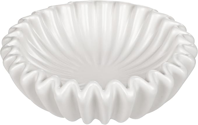 Small Ceramic Bowl Ivory Decorative Bowl, Modern Home Decor Centerpiece 6 Inches Key Jewelry Ruffle Fluted Scalloped Bowl