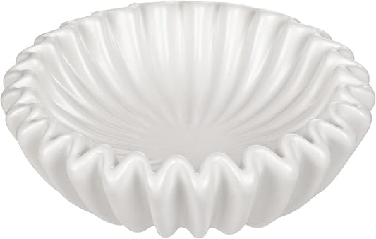 Small Ceramic Bowl Ivory Decorative Bowl, Modern Home Decor Centerpiece 6 Inches Key Jewelry Ruffle Fluted Scalloped Bowl