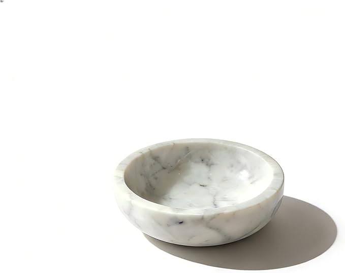 Small Decorative White Marble Bowl, 5.9 inches,Natural Stone Round Bowl for Home Decor, Fruit, Nuts, Jewelry tray,Coffee Tables Centerpiece, Soap Serving (White-small)