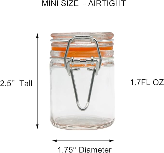 1.7 oz Mini Glass Spice Bottles, 24 Pack Small Glass Jars with Airtight Lid and Leak Proof Rubber Gasket, Empty Spice Containers with Labels for Home and Kitchen
