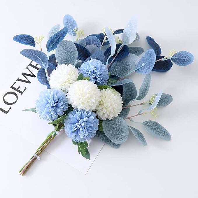 Artificial Flowers with Vase Faux Flower Arrangements for Table Decor Table Centerpieces for Dining Room-Navy Blue