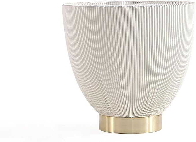 Manhattan Comfort Anderson Modern 18" Round End Table 2.0 | Ceramic Marble Tabletop, Elegant Pleated Leatherette Design & Gold Stainless Steel Base, Fully Assembled Accent Furniture, Set of 2, Cream