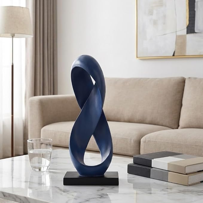 Large Blue Knot Decor Statue 14.6in Tall, Resin Geometric Tabletop Sculpture for Coffee Table, Modern Decorative Object for Shelves Mantel, Contemporary Home Decor Accent, Decorative Knot