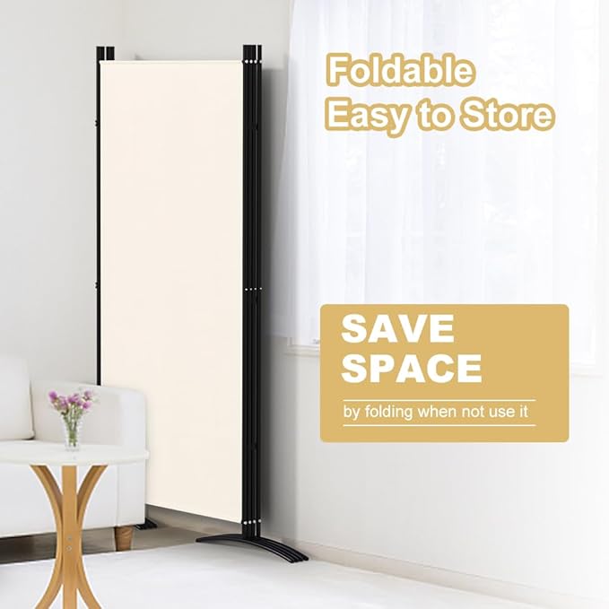 Kokorona 4 Panel Room Divider, 6FT Tall Folding Privacy Screen Wall Dividers, Portable Privacy Screen Freestanding Room Divider for Room Separation, Included - Cover Strips, Beige, 136''W x 71''H