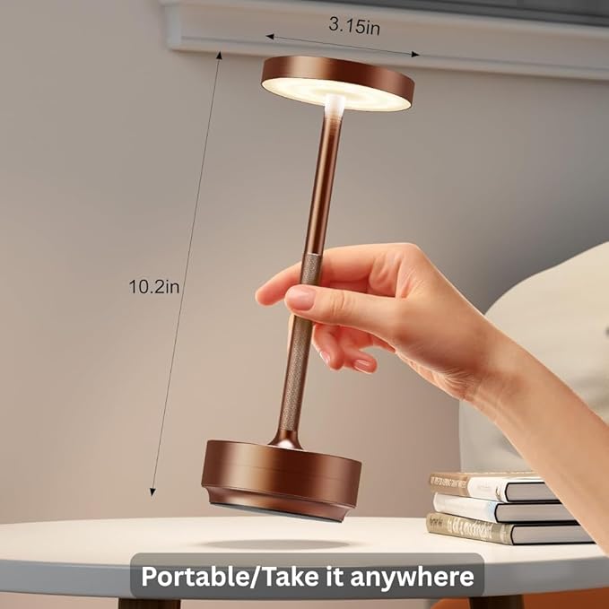 2-Pack Cordless Table Lamp Rechargeable, 5000mAh Battery Operated LED, Touch 3-Color Stepless Dimming, IP54 Waterproof Wireless Lamp for Bedroom Dining Restaurant Patio Outdoor – Coffee