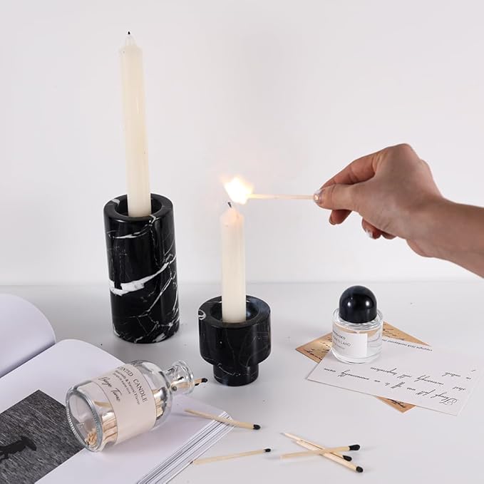 JIMEI Candle Holder Real Luxurious Natural Marble Candlestick Holder for Wedding Dinning Party, Candle Stand for Scented Candle, Candlestick, Taper Candle Pillar Candle, Tealight Candles (A Style)