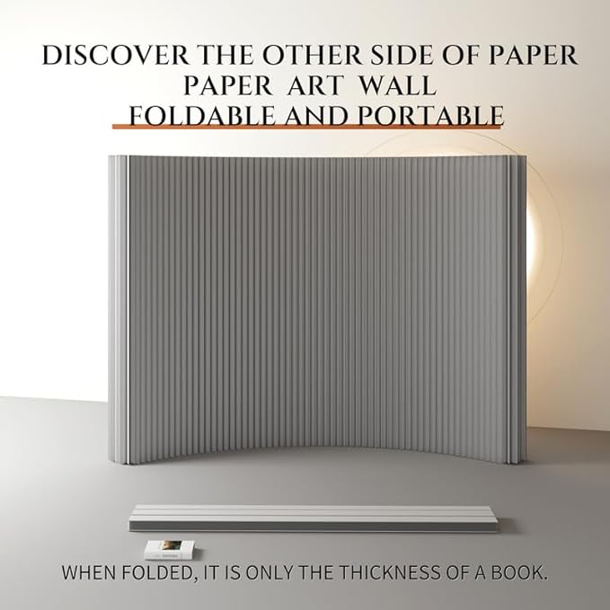 Portable Paper Room Divider Wall, Enterprise Office Retractable Temporary Partition Wall, Indoor Folding Rooling Privacy Screen for Room Separation, Grey