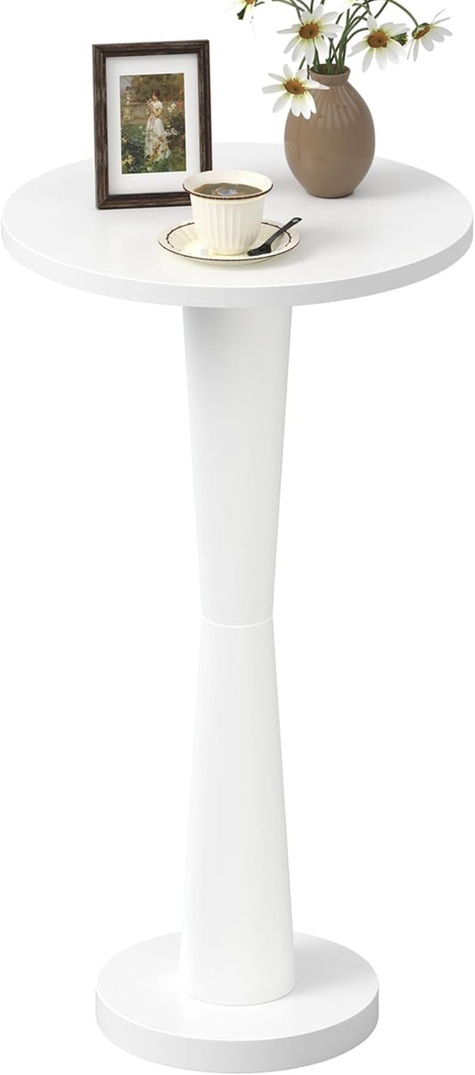 LAATOOREE Small Round Side Table, Wood Pedestal Drink Table, Accent Coffee End Table with Solid Wood Leg for Small Space, Living Room, Bedroom, Corner (1, White)