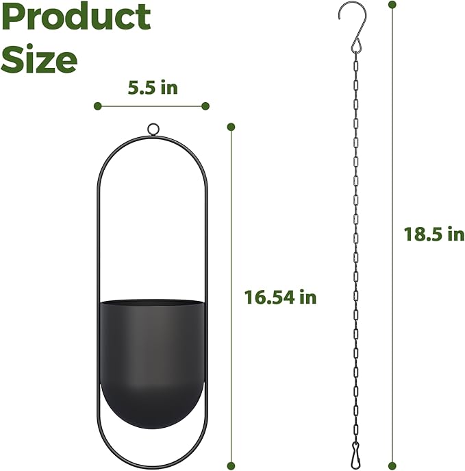 Bamworld Hanging Planters for Indoor Outdoor Plants Metal Hanging Pots for Plants 5.5 Inch Modern Hanging Baskets Window Plant Hanger Ceiling Hanging Flower Pots with Chain for Wall Decor (Black)