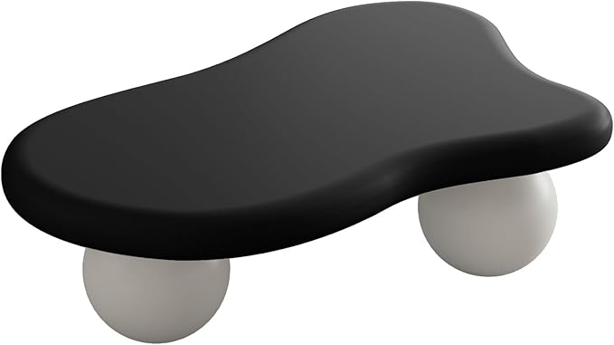 47" Irregular Coffee Table Cloud Coffee Table for Living Room Modern Low Coffee Tables Cute Small Center Table with 3 Ball Legs for Small Space Apartment Black & White