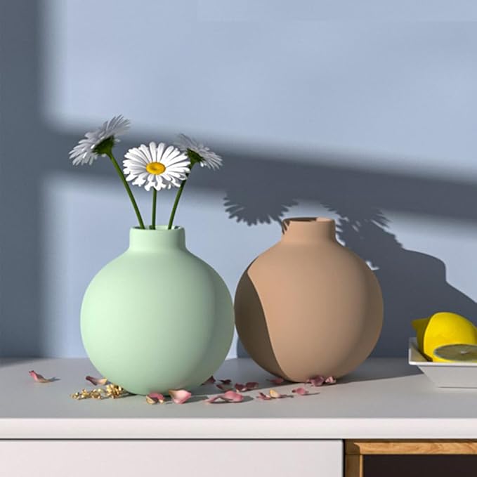 Ceramic Small Vase, 5.5"" Minimalist Spherical Flower Vase for Rustic Modern Farmhouse Living Room Bathroom Shelf, Table Centerpiece Decorations, Pink