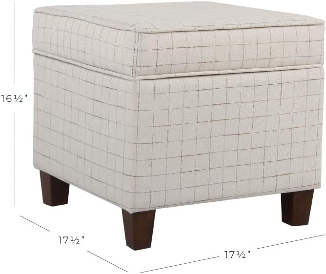 HomePop Home Decor | K7342-F2236 | Classic Square Storage Ottoman with Lift Off Lid | Ottoman with Storage for Living Room & Bedroom, Natural Windowpane, White Natural Stripes Large